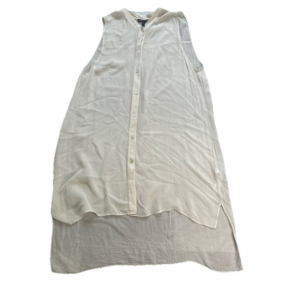 Eileen Fisher Silk Crepe de Chine Tunic Button Front Sleeveless Top, Size Large - Picture 1 of 4